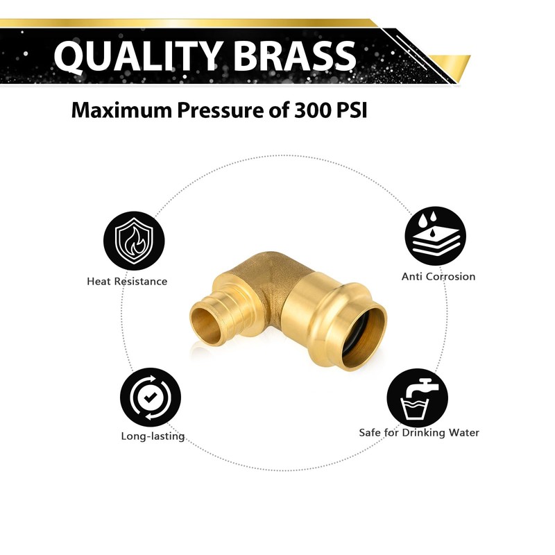 (10 Pack) FOSKAN 3/4"Press x 3/4"PEX Crimp Elbow,Brass Press Fitting,Connection