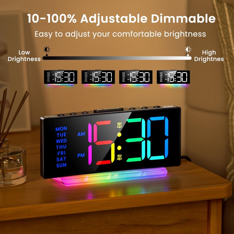 Digital Alarm Clock for Bedroom, Digital Clock with Curved Design,