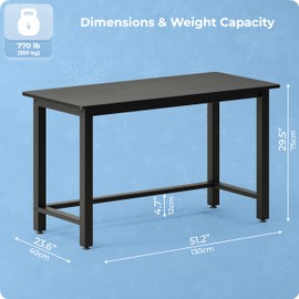 Fday 51" Home Office Desk Modern Computer Desk 51.2x23.6x29.5 inches PC Table with Thicken Frame Industrial Style Sturdy Metal Frame Furniture for Writing Gaming Black+Black