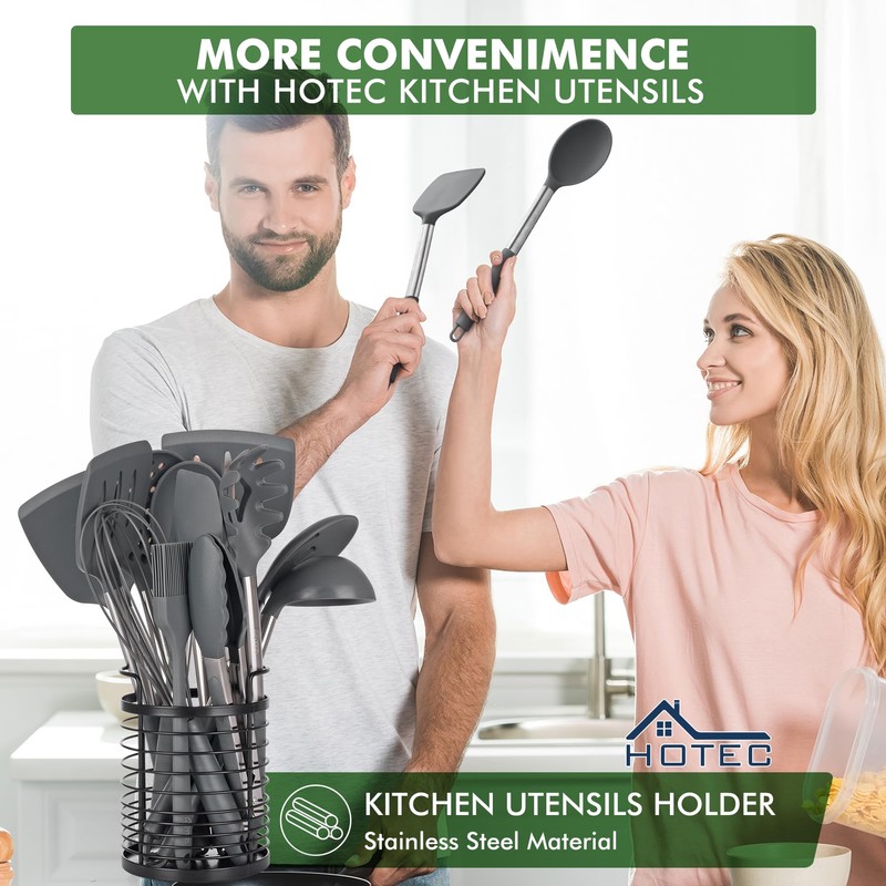 HOTEC 446°F Heat Resistant Silicone Kitchen Utensils, Cooking Utensil Set,