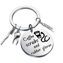 CENWA Dentist Gift Dental Hygienist Gift Dental Keychain Coffee Scrubs And Rubber Gloves Dentist Jewelry Graduation Gift for DH Dentist Assistant (Coffee Scrubs teeth K)
