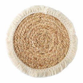 SHTGOI Pack of 2 Macrame Coasters, Handmade Woven Round Placemats with Tassels, Non-Slip, Heat-Resistant, Boho Cotton Placemats, Coasters for Home, Restaurant, Office, Bar, Primary Colour, 25 cm