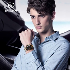 rorios Men's Wooden Watches Luminous Watch Men Watch Analogue Quartz Wrist Watches with Calendar Multifunction Men's Watch, black, Bracelet