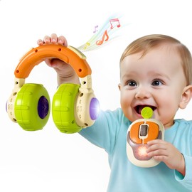 iPlay, iLearn Baby Musical Toy 6-12 Month, Infant Pretend Headphone & Mouse Activity Toy Light Sound, Toddler Montessori Learning Sensory Development Baby Birthday Gift 7 9 18M 1 2 3 Year Old Girl Boy