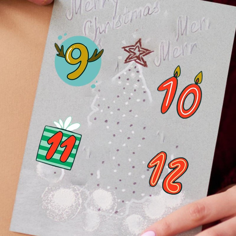 Christmas Advent Stickers, 1-24 Christmas Card Envelope Stickers, Sealing Stickers