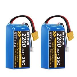 MVMOD 3S LiPo Battery 2 Pack, 2200mAh 11.1V 35C Lipo Battery with XT60 Connector for RC Car RC Airplane RC Boat RC Quadcopter Helicopter FPV Drone (2pcs)