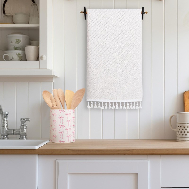 WILLBOND Pink Bow Kitchen Decor Acrylic Kitchen Utensil Holder Crock
