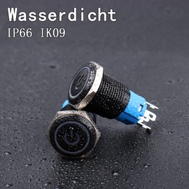 JIQI 2 x 16 mm Momentary Waterproof Pressure Switch 12 V to 24 V 3 A On/Off Button Switch with LED Lighting Black Metal Housing Pre-Wired Momentary Push Button for Car DIY Car Motorcycle (Yellow)