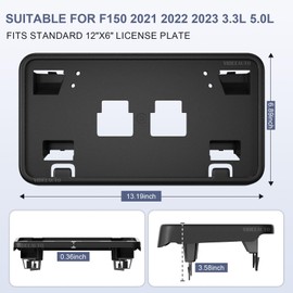 License Plate Bracket for 2021 2022 2023 Ford F-150 Accessories, Front Bumper Mount Frame Holder No-Drill fits 3.3L 5.0L ML3Z-17A385-AB FO1068185