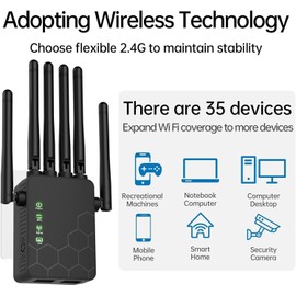 WiFi Extenders Signal Booster for Home Long Range Up to 11000 sq.ft for 35+ Devices,Internet Extender WiFi Booster, Long Range WiFi Extender,with 6 Antennas 360° Full Coverage Ethernet Port (Black)