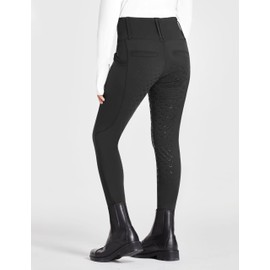 FitsT4 Sports Girls Full Seat Riding Tights High Waist Kids Equestrian Breeches Horse Schooling Pants Zipper Pockets Black Size M