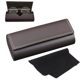 Glasses Case Hard Case, Premium Leather Glasses Box, Glasses Case for Men and Women, Hard Case with Microfibre Cloth, Glasses Storage Box for Optimal Protection of Your Glasses, brown