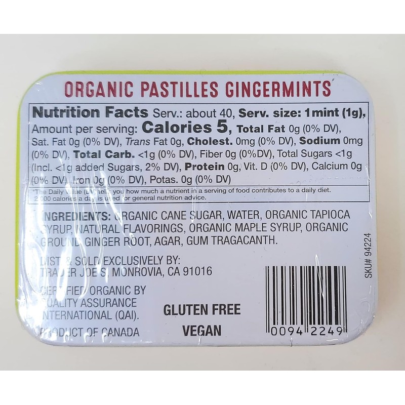 Trader Joe's Organic Pastilles Gingermints, Net Wt. 1.41oz /40g (Pack