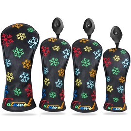 Snow Flower Golf Headcover Wood Cover Cover for Driver 440cc 460cc Utility UT Cover Waterproof with Conversion Doug Snow Flower 3pcs Set/4pcs Set (4 Piece Set Black (DR+FW+FW+UT))