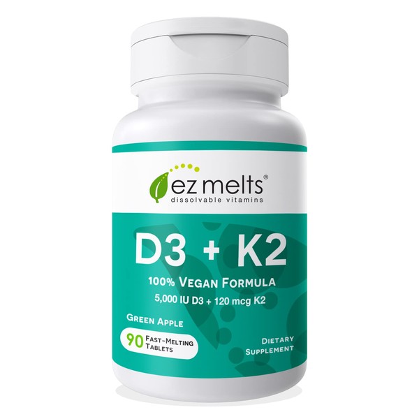 EZ Melts Dissolvable Vitamin D3 K2 5,000 IU, Bone & Joint Support, Sugar-Free, 3-Month Supply