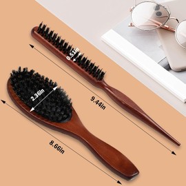 Boar Bristle Teasing Hair Brush Wooden Teasing Comb for Women,2Pcs Wooden Bristle Hair Brush Boar Bristle Brush Slick Back Hair Brush,Wooden Boar Bristle Brush Slick Back Hair Brush Bristle Hair Brush