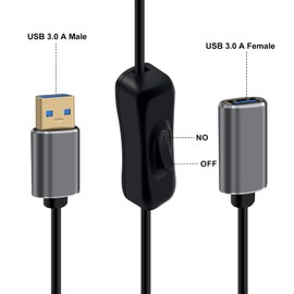 HuaLiSiJi USB 3.0 Kabel mit Schalter Unterstützt 5Gbps Datenübertragung und Stromversorgung, Vergoldete Schnittstelle Verlängerungskabel USB A Stecker auf A Buchse für Laptop, USB Fan (Schwarz, 0.5 m)