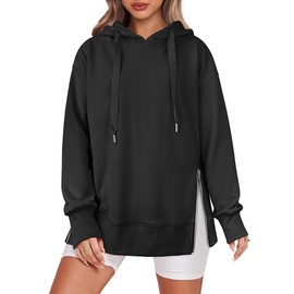 ANRABESS Women Oversized Hoodies Side Zipper Fleece Long Sweatshirts Lightweight Tunic Pullover 2024 Fall Trendy Clothes Black Medium