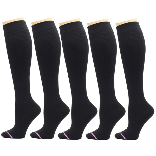 5 pares de calcetines de compresión Dr. Motion terapéuticos graduados de 8 - 15 mmHg para mujer, Pack-black, Talla única