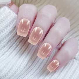 Nail Tips, Short, 30 Pieces, Popular, Japanese Style, Glitter, Stylish, Cute, Simple, False Nails, Skin Color, Coming of Age of Age Ceremony, School Entrance Ceremony, Graduation Ceremony, Wedding