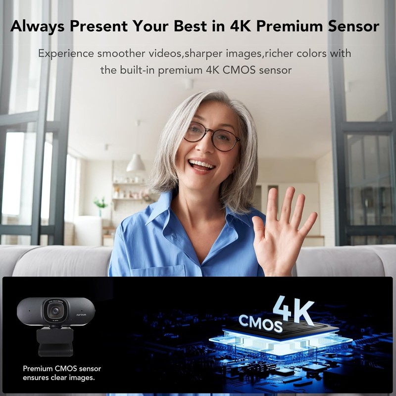 Nuroum V32AF 4K Webcam, Auto Focusing/Field of View Adjustable/Auto Framing/1080P