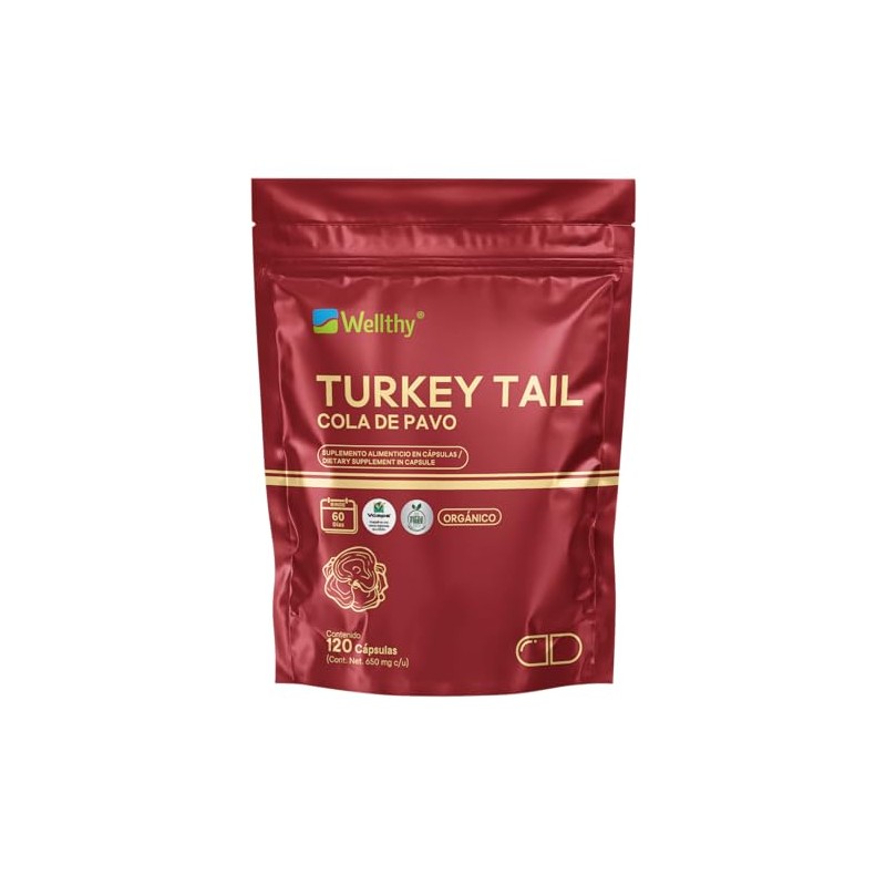 Wellthy Turkey Tail 120 Cápsulas. Hongo Cola de Pavo 1300mg,