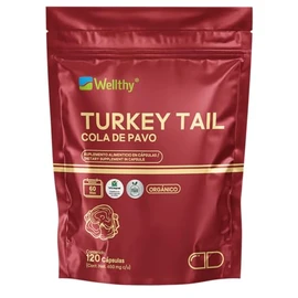 Wellthy Turkey Tail 120 Cápsulas. Hongo Cola de Pavo 1300mg, Orgánico, VCaps Cápsulas Veganas, 60 Días de Porciones, Bottle Free.