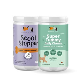 Buddy & Lola Super Tummy & Scoot Chew Bundle - Daily Dog Probiotic Chews For Digestive Health - Beneficial Prebiotics, & Probiotics For Better Gut & Less itching - Plus High Fibre Anal Gland Chews