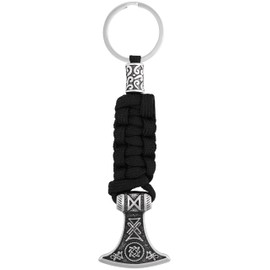 HAQUIL Viking Rune Axe Paracord Keychain Norse Symbol Keyring Lucky Accessories for Men Women, Silver, Medium