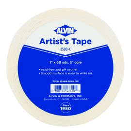 ALVIN Artist Tape 1" Inch 60 Yards Model 2500-C for DIY Water Color Drafting Labeling Marking Framing Design Acid-Free Low Tack White Pro Art Tape for Paper Canvas 60 Yards Roll
