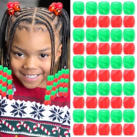 VENOFEN 50PCS Red Hair Beads Acrylic Braids Accessories Green Loc Dreadlock Beads Cute Large Beads for Kids Girls Christmas Hair Decoration Jewelry Making Kit with Tool