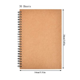 4 Pack A5 Sketchbook, Spiral Cover Blank Page Sketch Book Sketch Pad, Kraft Cover Sketch Drawing Pad Art Book, 50 Sheets Blank Paper Sketch Book for memos, Painting and Graffiti(Brown)