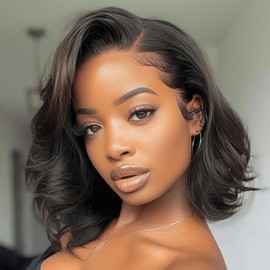 UTIDE Body Wave Bob Wig Human Hair HD Lace Front Wigs 180% Pre Plucked Density Glueless Wig Natural Black Color 12 Inch for Black Women