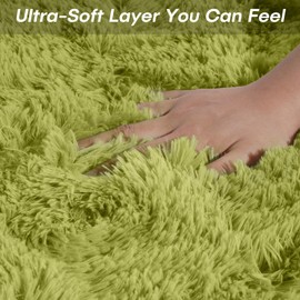 FVVRAX 3x5 ft Ultra Soft Shag Area Rug - Plush Fluffy Non-Shedding Carpet for Bedroom & Living Room, Modern Home Decor Bedside Runner for Kids Nursery Dorms, Easy Clean, Grass Green