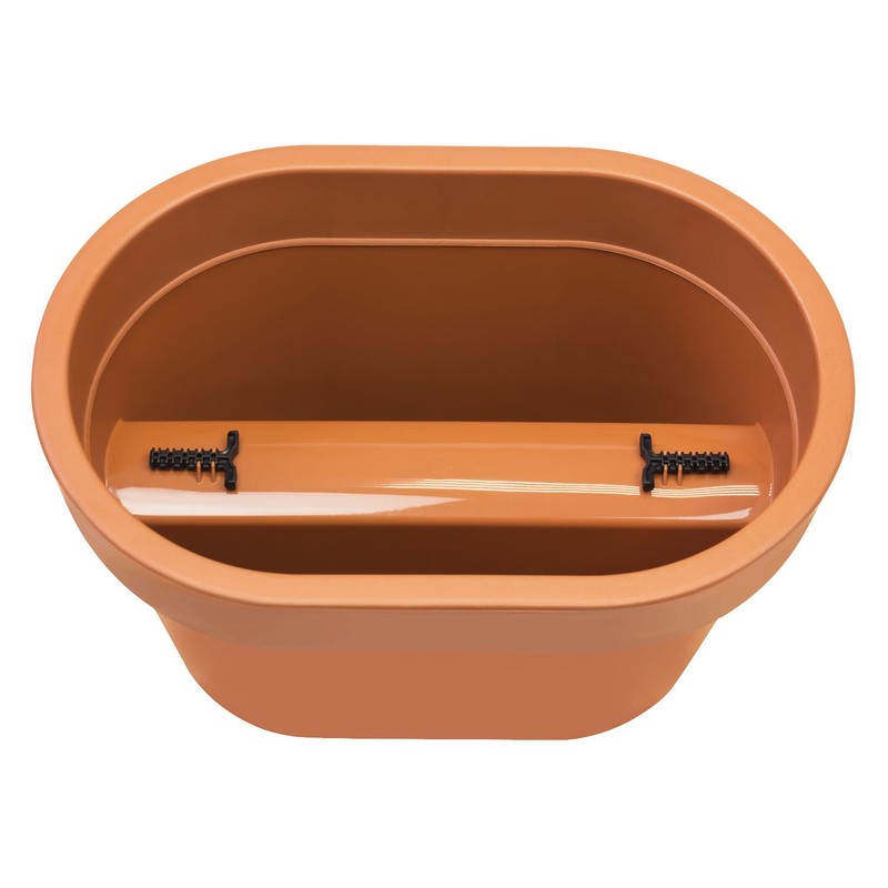 Hanging oval balcony box Lofly Railing terracotta colour
