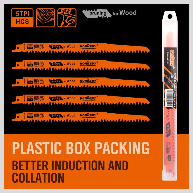 HORUSDY 9-Inch Wood Pruning Reciprocating Saw Blades, 5 Pack, 5TPI