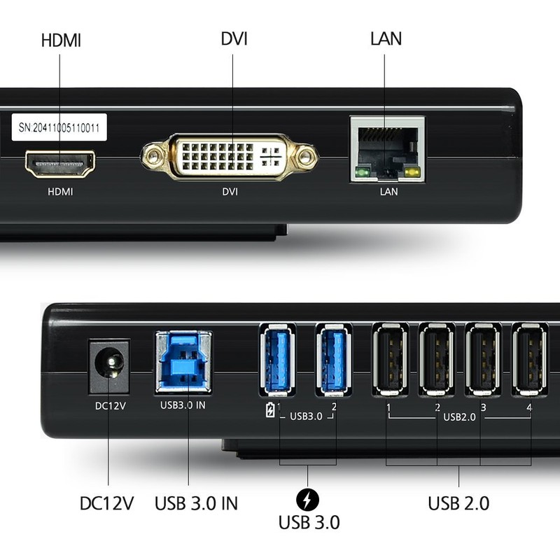 WAVLINK USB 3.0 Multifunctional Docking Station, 2K, 2048x1152, DVI/HDMI, 2
