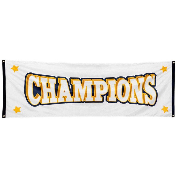 Boland 44771 - Banner Champions, dimensioni 74 x 220 cm, bandiera in poliestere, striscione, finitura, vincitore, cerimonia di premiazione, festival sportivo, festa