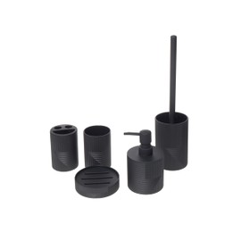 Set de Accesorios para Baño 5 Piezas Estriado Contemporáneo, Juego de Baño con Dispensador de Jabón, Porta Cepillos, Vaso, Jabonera y Escobilla para