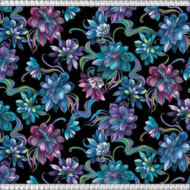 Benartex Cotton Xanadu Flowers Nature Swirls Designs Patterns Black Cotton Fabric Print by The Yard (16152-12), 44 Inches