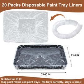 20Pcs Disposable Paint Tray Liners 18 Inch Paint Roller Tray Liners Paint Pan Liners Plastic Paint Tray Liner Bag Covers Large Paint Roller Tray Liner Set for House Walls Ceilings Painting