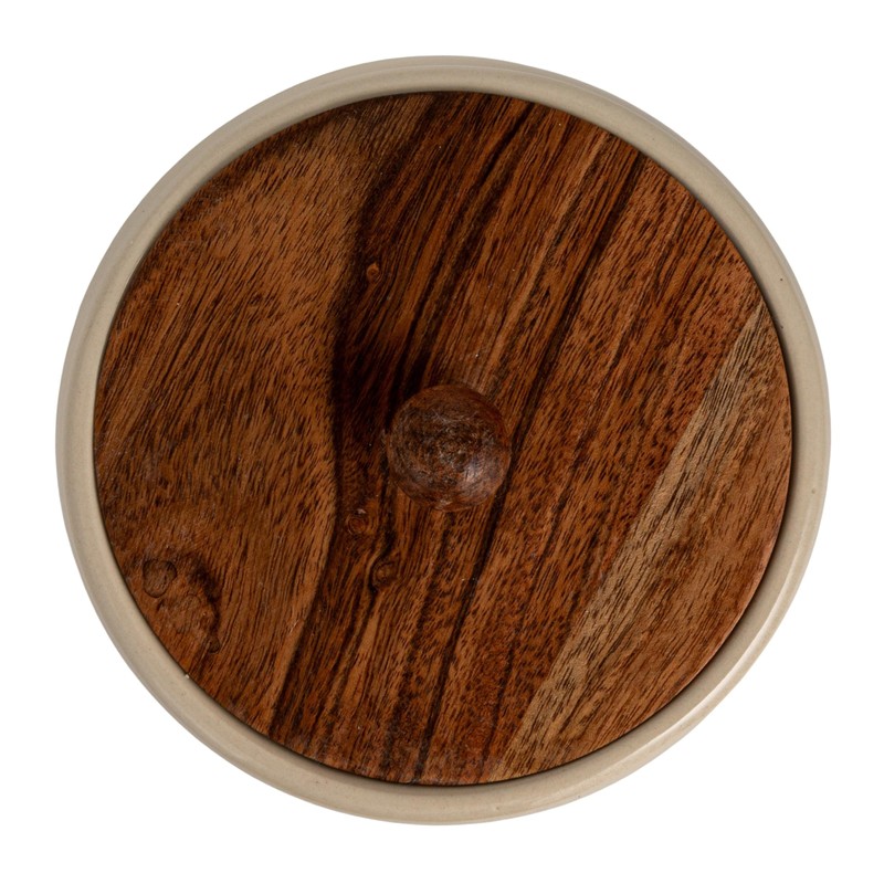 Creative Co-Op, Ivory Stoneware Canister with Acacia Wood Lid, Color
