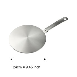 RUNZI 9.45inch Heat Diffuser Stainless Steel Induction Diffuser Plate for Electric Gas Stove Glass Induction Cooktop Heat Diffuser WITH removable handle 24CM