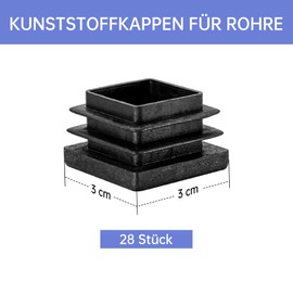 30 x 30 mm Lamellar Plugs for Square Tube, Plastic End Cap in Black, Pack of 28 Pipe Caps for Steel Pipe, Stainless Steel & Aluminium Profile, Robust Square Pipe Plugs