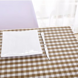 Wonhomke Simple Small Plaid Table cloth Polyester Cotton Tablecloth Square Tablecloth Rectangular Party Banquet Dining Table Cover (Light Coffe, 140 * 140CM(55.1 * 55.1in))