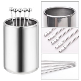 4.3" Metal Cocktail Picks 20Pack+Holder Kit,304 Stainless Steel Cocktail Toothpicks, Reusable Cocktail Skewers, Garnish Picks Bloody Mary Skewers, Metal Martini Picks for Olives Appetizers Fruit