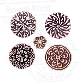 Royal Kraft Paper Printing Stamps Trendy Round Floral Design Wood Blocks (Set of 5)