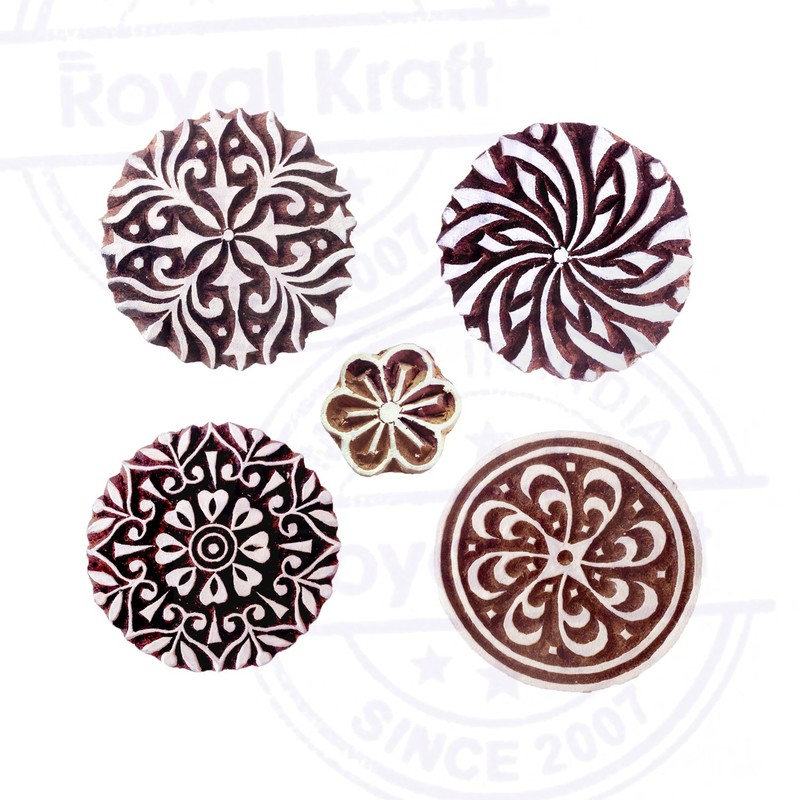 Royal Kraft Paper Printing Stamps Trendy Round Floral Design Wood