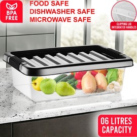 Buystarget 6L Storage Box with Black Lid Clear Plastic Storage Container Strong BPA Free Stackable Non Toxic Multipurpose Transparent Kitchen Home Office Classroom Toys Shoes Tidy Shelf Organisation