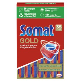 Somat Gold Dishwasher Rinse Tabs with Extra Strength Against Burnt-On Food, Compact Packaging for More Sustainability, 35 Tabs